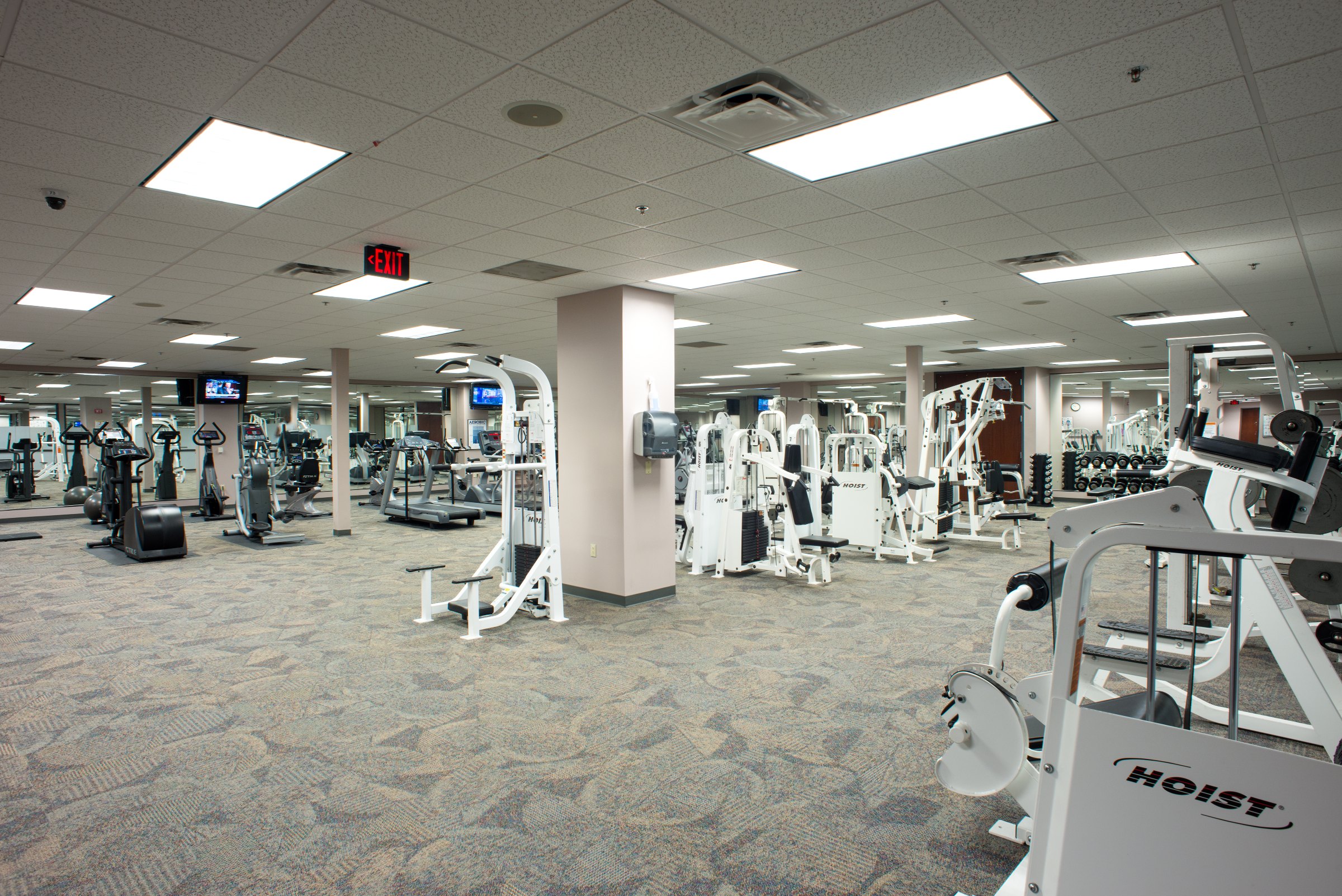 Full fitness center with locker rooms